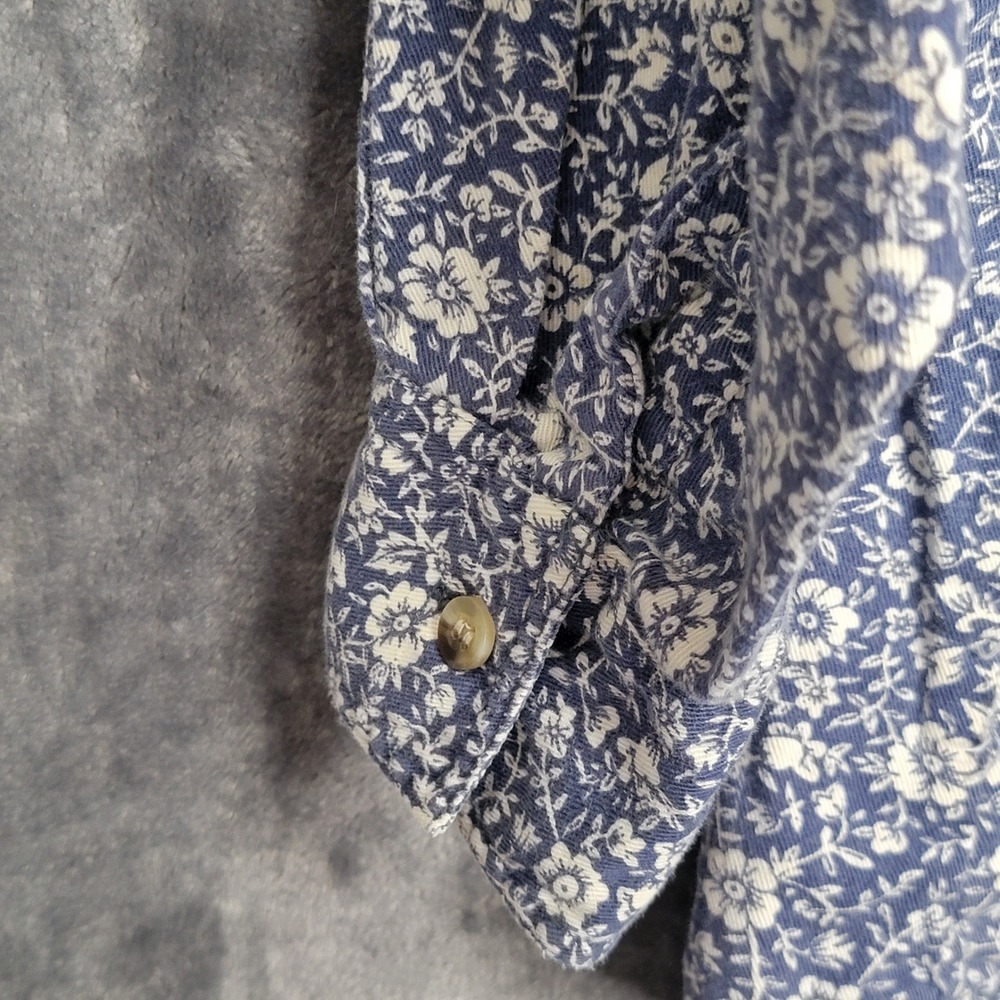 Terra Button Down Shirt Womens Medium Blue Floral Cotton Long Sleeve Country - Picture 5 of 9